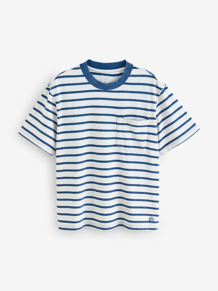 Gap White/Blue Stripe DÔEN Pocket Short Sleeve T-Shirt - Image 1 of 10