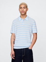 Синий - Gap Cotton Knit Striped Polo Shirt - Image 1 of 5