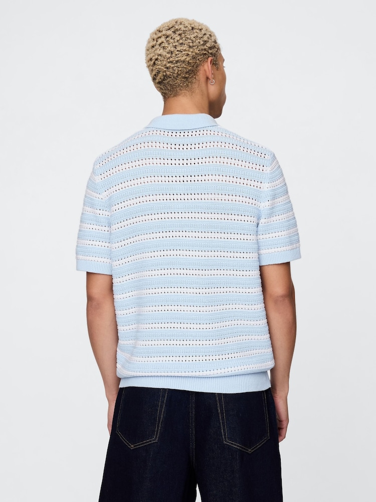 Синий - Gap Cotton Knit Striped Polo Shirt - Image 2 of 5