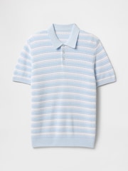 Синий - Gap Cotton Knit Striped Polo Shirt - Image 4 of 5