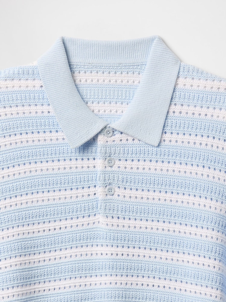 Синий - Gap Cotton Knit Striped Polo Shirt - Image 5 of 5
