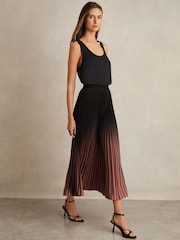 Reiss Black/Pink Marlie Ombré Pleated Midi Skirt - Image 1 of 6