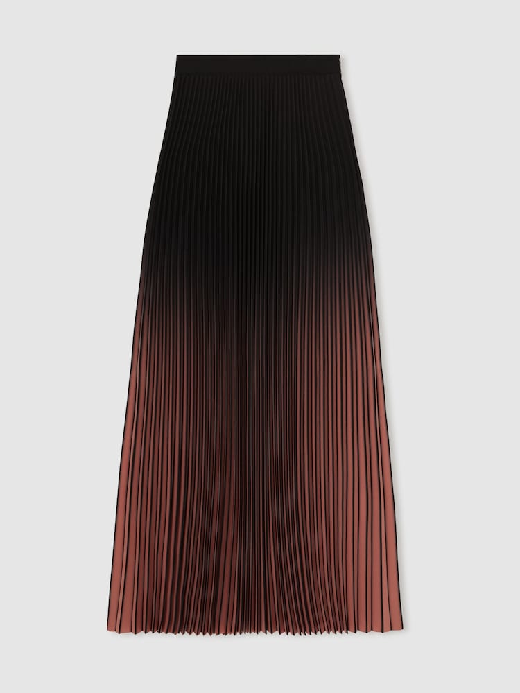 Reiss Black/Pink Marlie Ombré Pleated Midi Skirt - Image 2 of 6