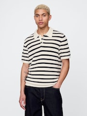 Кремовый - Gap Cotton Knit Striped Polo Shirt - Image 1 of 5