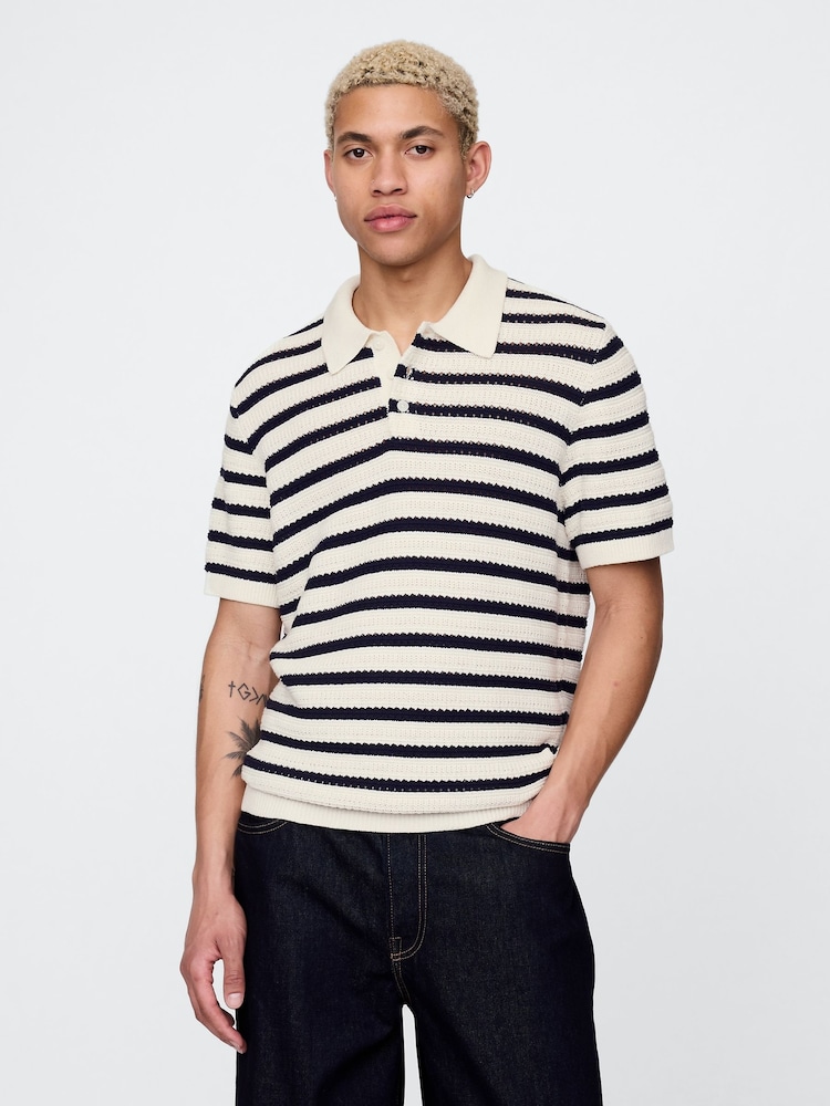 Кремовый - Gap Cotton Knit Striped Polo Shirt - Image 1 of 5