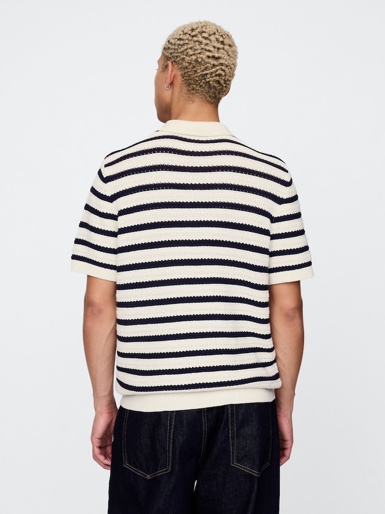 Кремовый - Gap Cotton Knit Striped Polo Shirt - Image 2 of 5