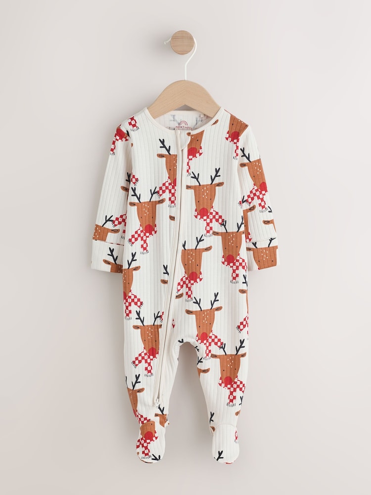 Ecru Baby Christmas Reindeer Sleepsuit (0mths-3yrs) - Image 1 of 8
