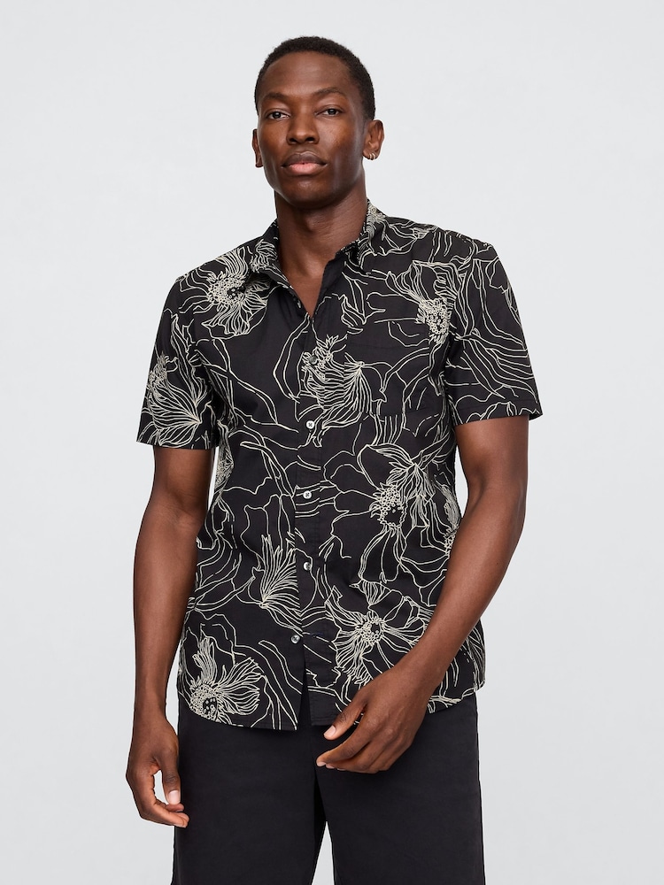 Gap Black/White Poplin Short Sleeve Shirt - Image 1 of 5