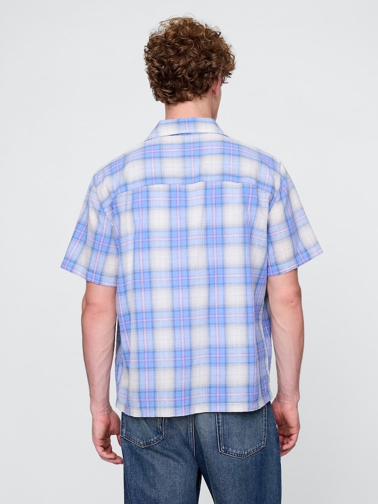 Gap Blue Check Linen-Cotton Short Sleeve Shirt - Image 2 of 5