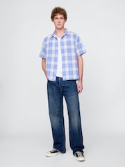 Gap Blue Check Linen-Cotton Short Sleeve Shirt - Image 3 of 5