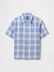 Gap Blue Check Linen-Cotton Short Sleeve Shirt - Image 4 of 5