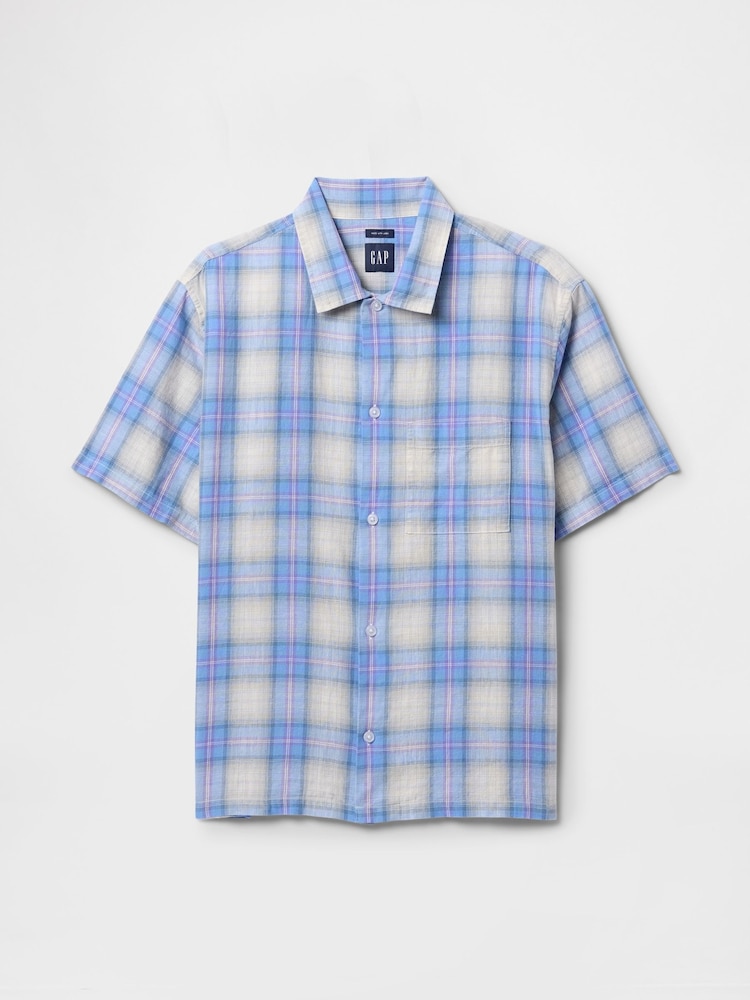 Gap Blue Check Linen-Cotton Short Sleeve Shirt - Image 4 of 4