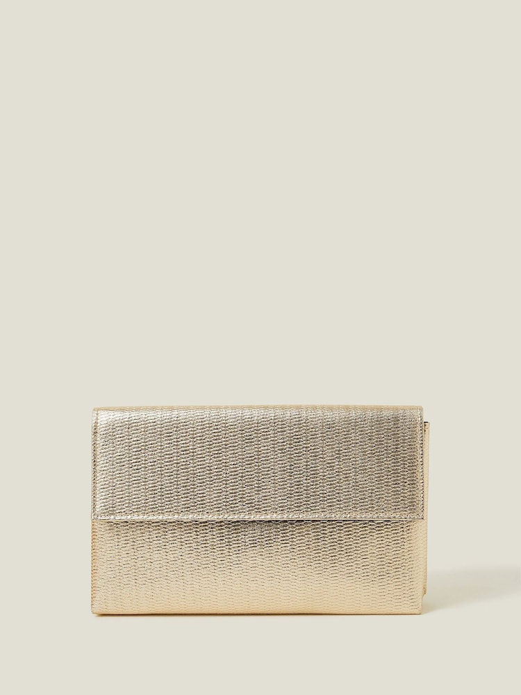 Accessorize Gold Metallic Fold-Over Clutch Bag - Image 1 of 6 Accessorize Gold Metallic Fold-Over Clutch Bag - Image 1 of 6