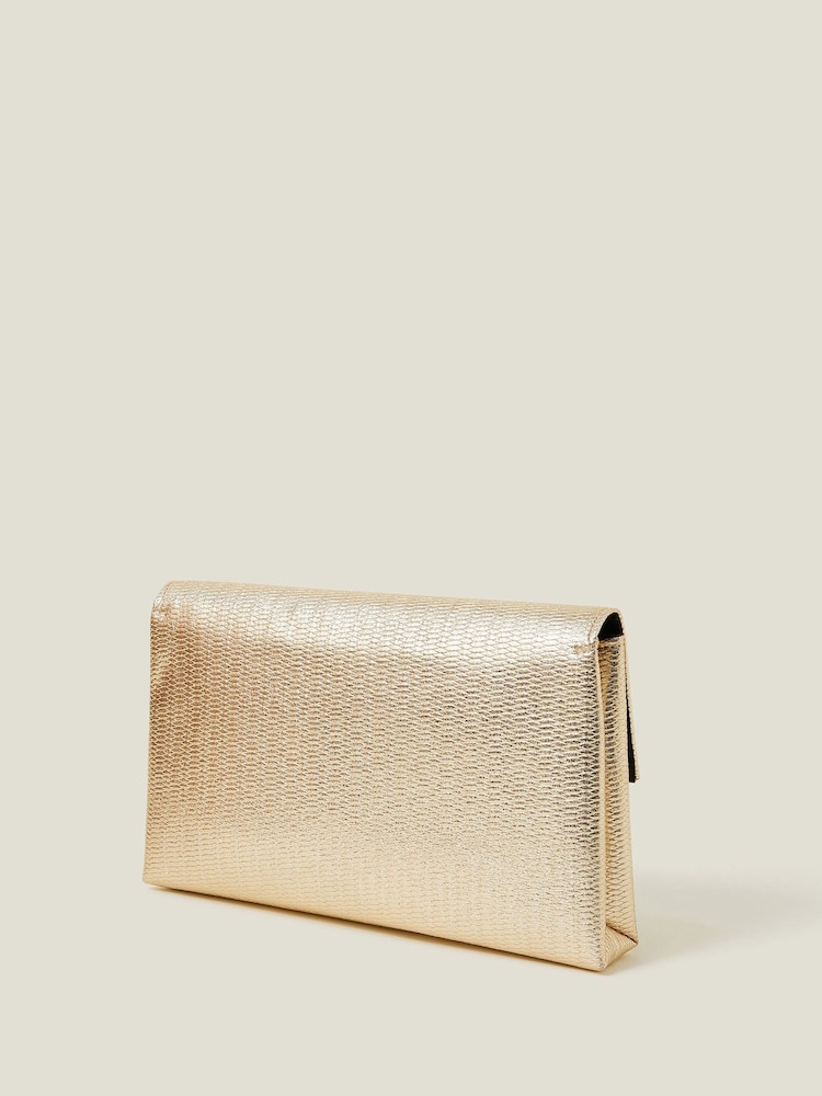 Accessorize Gold Metallic Fold-Over Clutch Bag - Image 2 of 6 Accessorize Gold Metallic Fold-Over Clutch Bag - Image 2 of 6