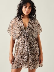 Accessorize Brown Animal Print Chiffon Kaftan - Image 1 of 4