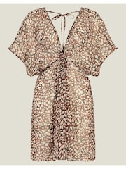 Accessorize Brown Animal Print Chiffon Kaftan - Image 4 of 4