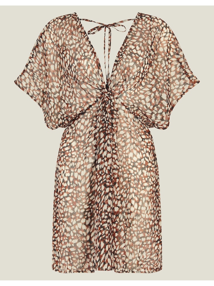 Accessorize Brown Animal Print Chiffon Kaftan - Image 4 of 4