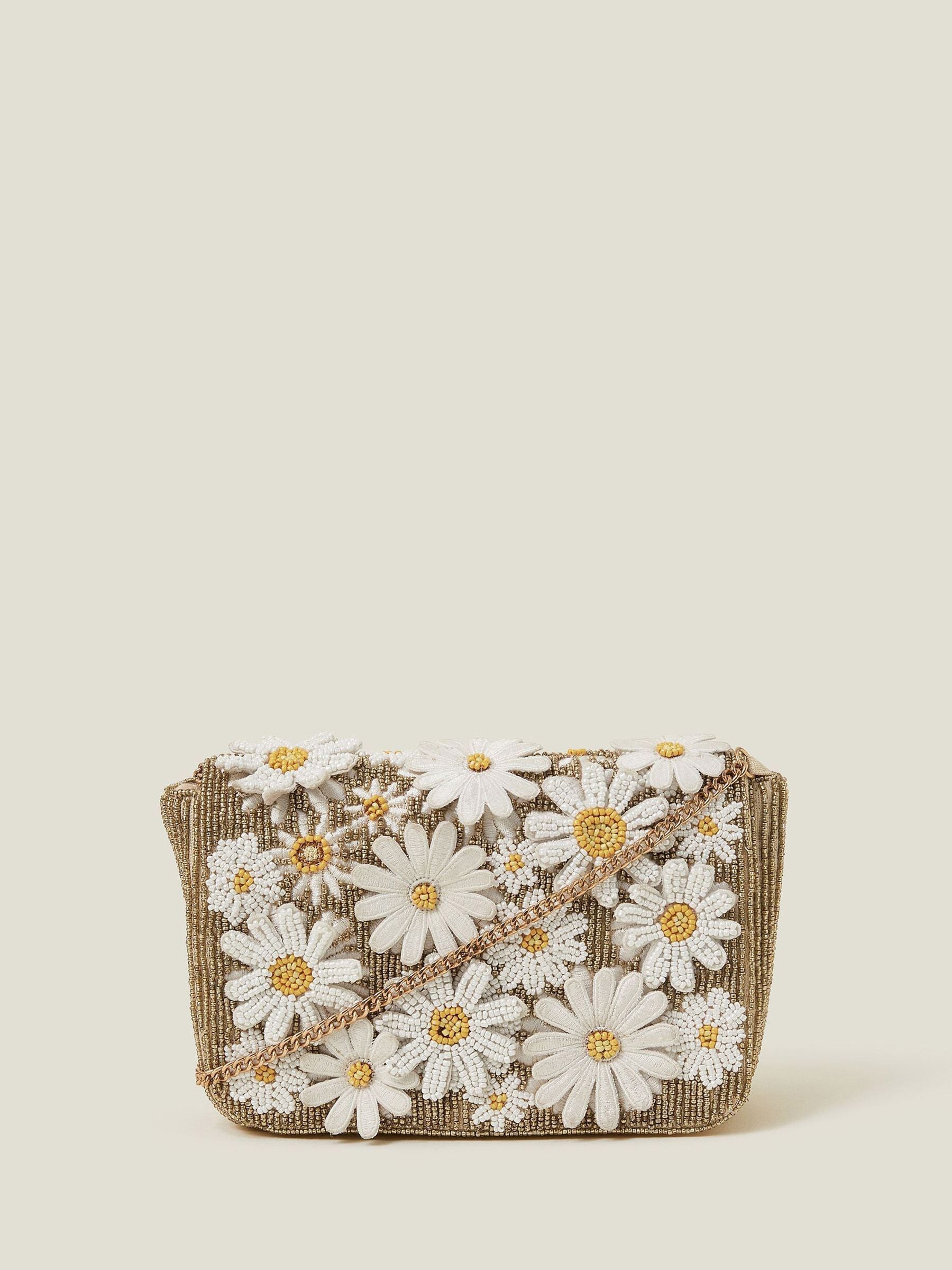 Accessorize Natural Hand Beaded 3D Floral Crossbody Bag