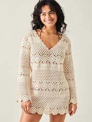 Accessorize Natural Crochet Long Sleeve Cover-Up - Image 1 of 4