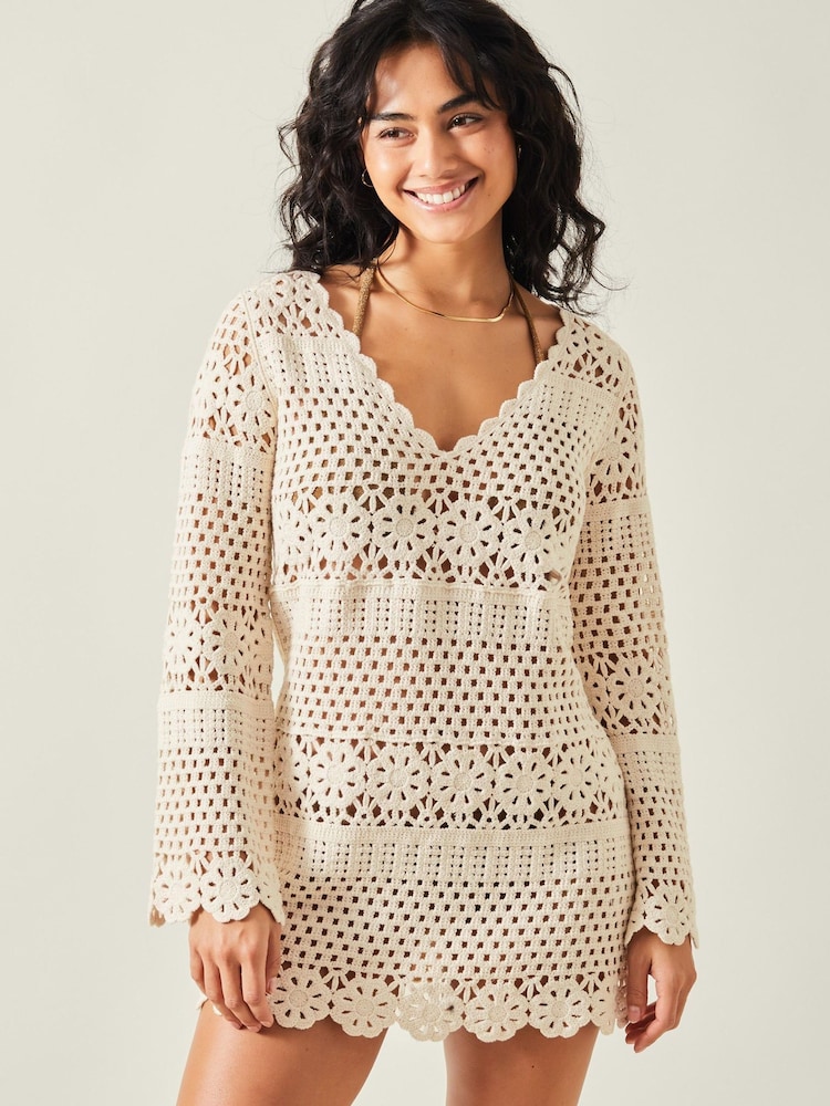 Accessorize Natural Crochet Long Sleeve Cover-Up - Image 1 of 4