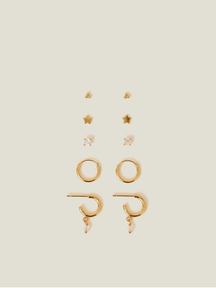 Accessorize Gold 14ct Plated Star Stud and Hoop Earrings 5 Pack - Image 2 of 3