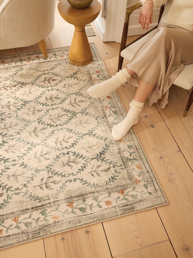 Hug Rug Natural and Green British Made Washable English Garden Rug - Image 2 of 5