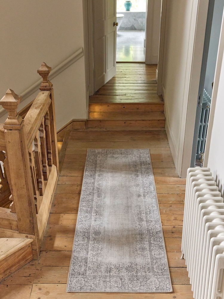 Hug Rug Natural and Grey British Made Washable Brocade Border Rug - Image 1 of 7