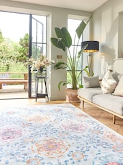Hug Rug Beige and Blue British Made Washable Modern Damask Rug - Image 5 of 6