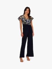 Adrianna Papell Blue Embroidered Combo Jumpsuit - Imagen 1 de 6