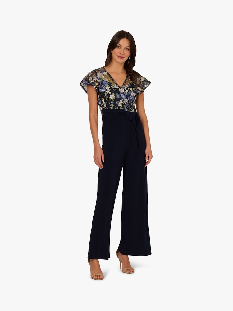 Adrianna Papell Blue Embroidered Combo Jumpsuit - Imagen 1 de 6