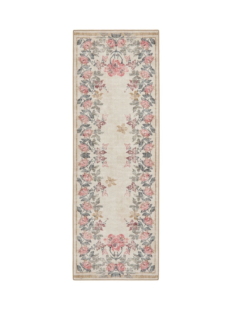 Hug Rug Cream and Floral British Made Washable Botantical Border Rug - Image 6 of 6