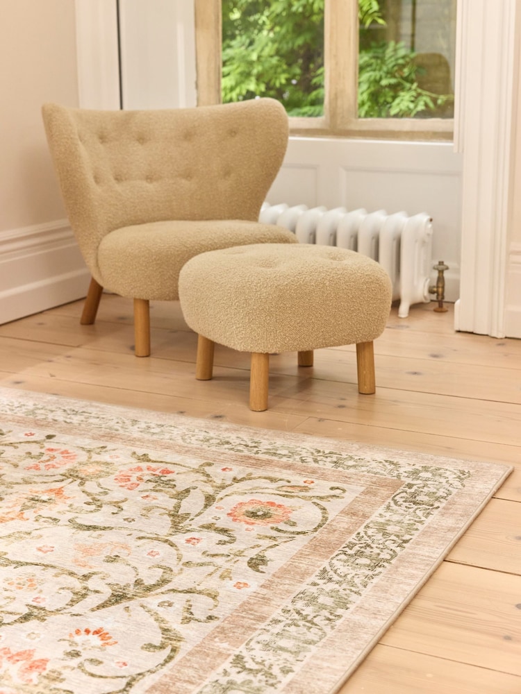Hug Rug Beige and Green floral British Made Washable Country Paisley Rug - Image 2 of 4