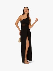 Adrianna by Adrianna Papell Knit Crepe Long Black Dress - Image 3 of 6