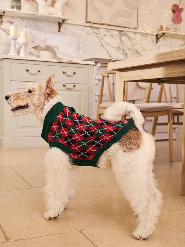 Green/Red Argyle Knitted Dog Jumper With Wool - Image 1 of 8