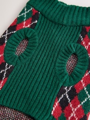 Green/Red Argyle Knitted Dog Jumper With Wool - Image 7 of 8