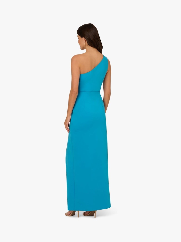 Adrianna Papell Blue One Shoulder Scuba Gown - Image 2 of 6 Adrianna Papell Blue One Shoulder Scuba Gown - Image 2 of 6