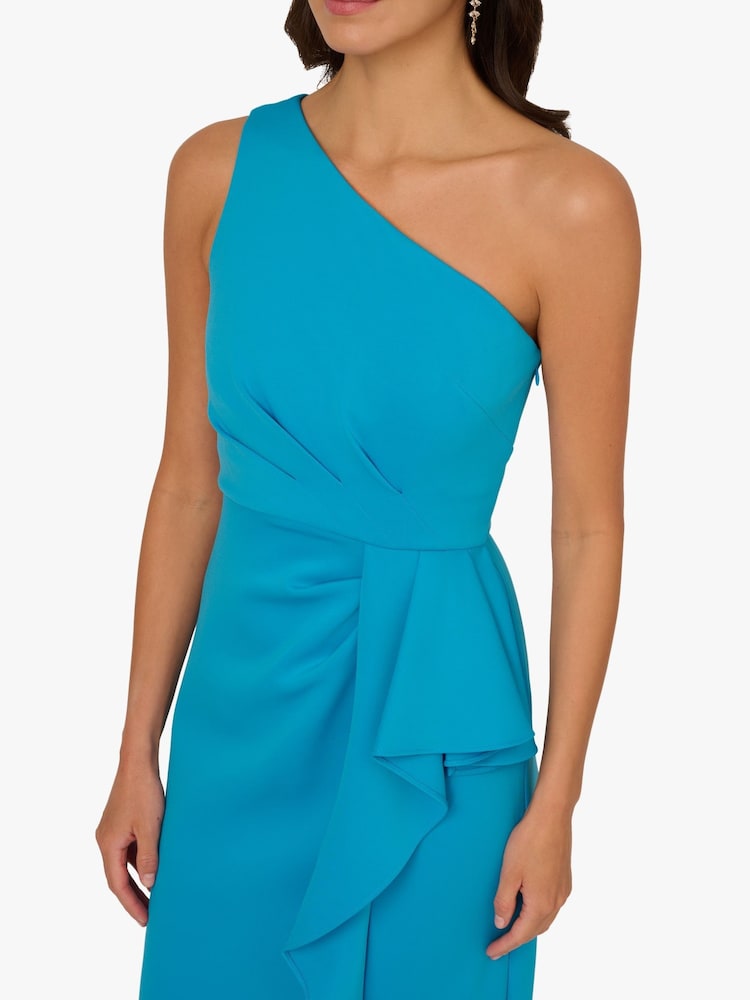 Adrianna Papell Blue One Shoulder Scuba Gown - Image 6 of 6 Adrianna Papell Blue One Shoulder Scuba Gown - Image 6 of 6