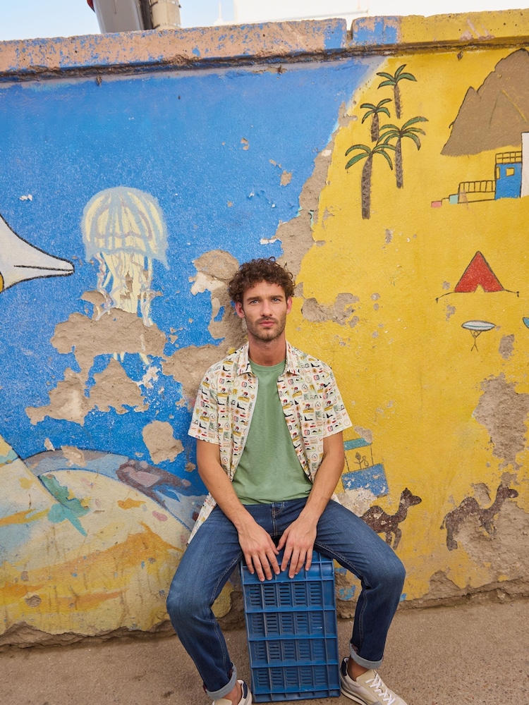 White Stuff Natural Finsbury Travel 100% Cotton Printed Shirt - Image 1 of 7