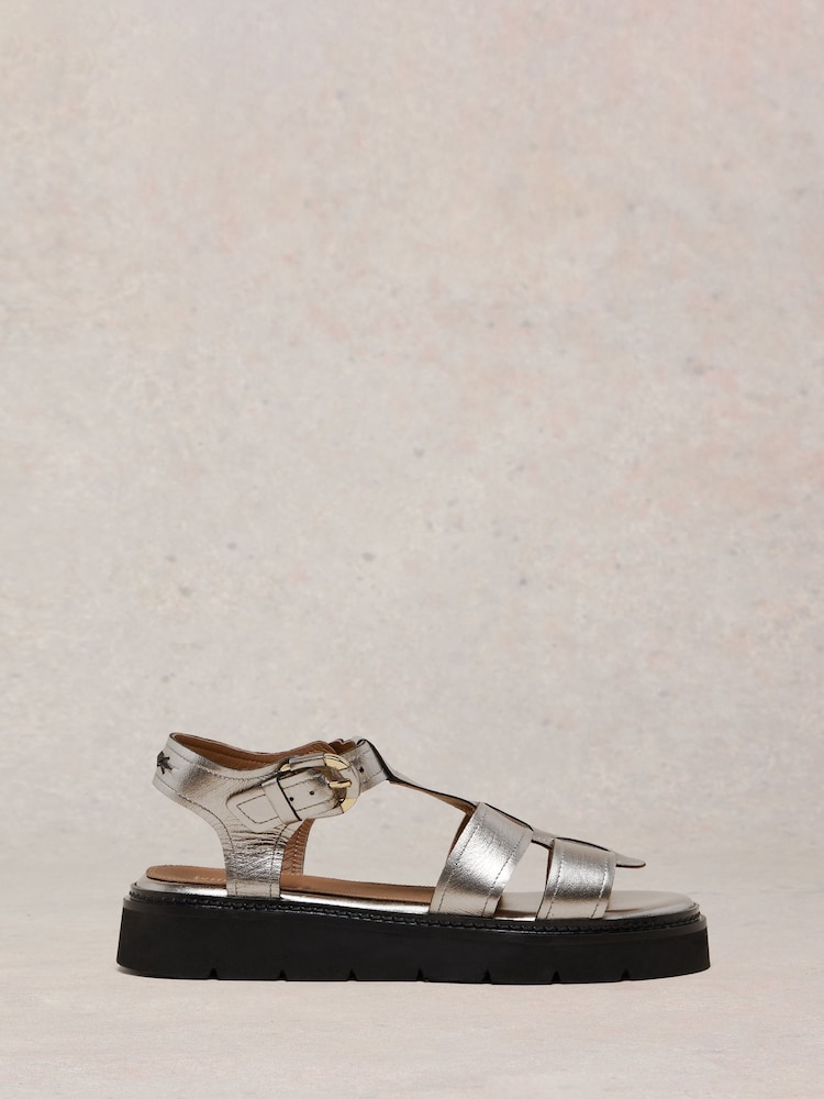 White Stuff Metallic Rose Leather Sandals - Image 1 of 4
