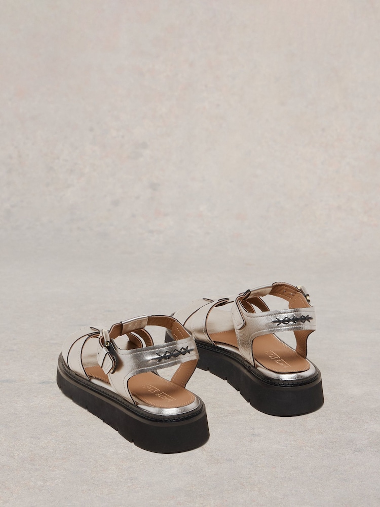 White Stuff Metallic Rose Leather Sandals - Image 3 of 4