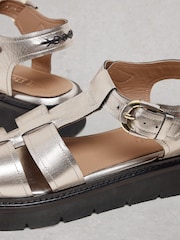 White Stuff Metallic Rose Leather Sandals - Image 4 of 4