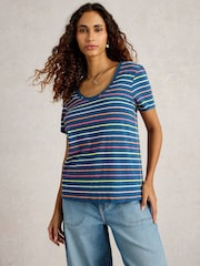 White Stuff Blue 100% Cotton Nadia Short Sleeve T-Shirt - Image 1 of 6