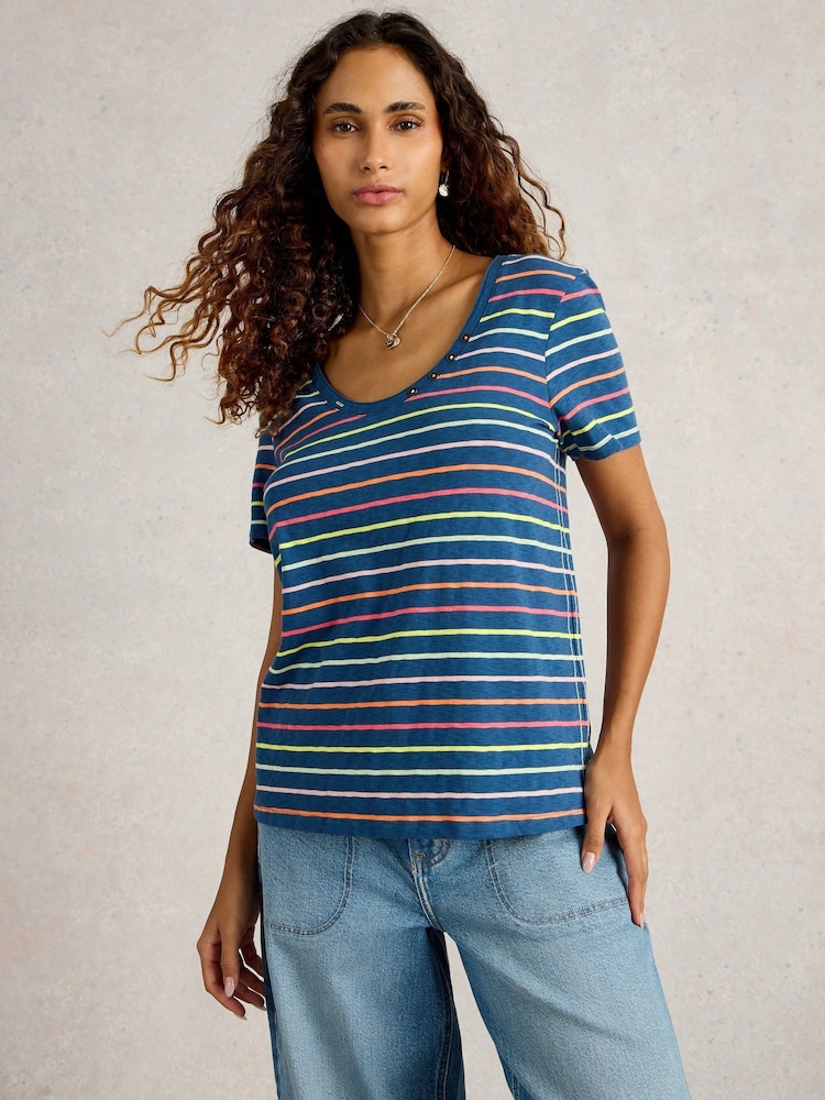 White Stuff Blue 100% Cotton Nadia Short Sleeve T-Shirt - Image 1 of 6