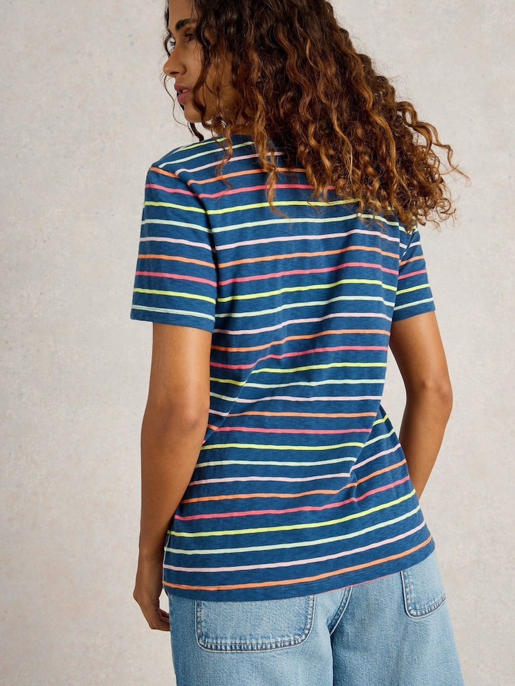 White Stuff Blue 100% Cotton Nadia Short Sleeve T-Shirt - Image 3 of 6