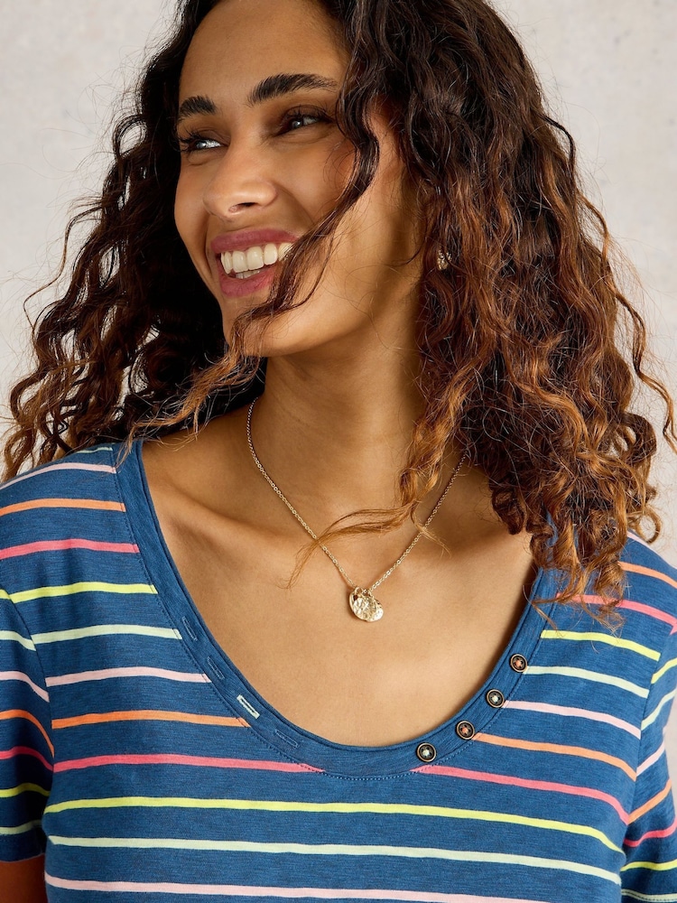 White Stuff Blue 100% Cotton Nadia Short Sleeve T-Shirt - Image 4 of 6