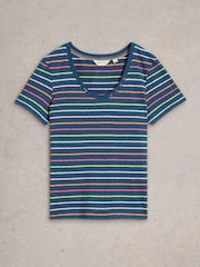 White Stuff Blue 100% Cotton Nadia Short Sleeve T-Shirt - Image 5 of 6