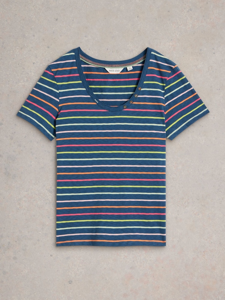 White Stuff Blue 100% Cotton Nadia Short Sleeve T-Shirt - Image 5 of 6