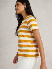 White Stuff Yellow 100% Cotton Abbie Stripe T-Shirt - Image 3 of 6