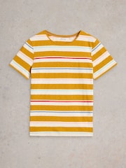 White Stuff Yellow 100% Cotton Abbie Stripe T-Shirt - Image 5 of 6