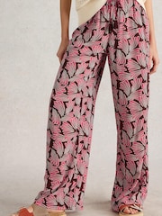 White Stuff Pink Belle Crinkle Wide Leg Trousers - Image 1 of 7